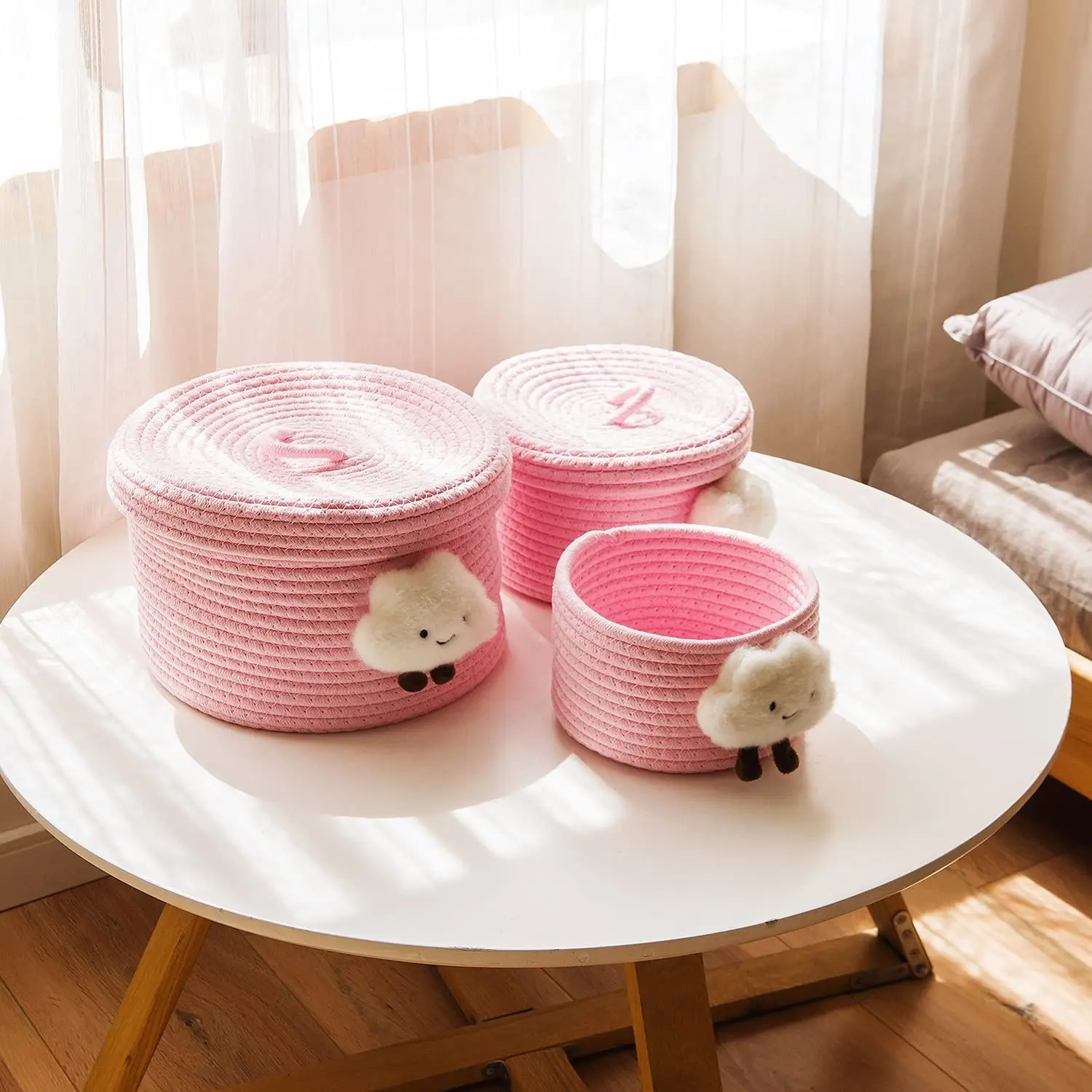 Hot selling Amazon High Quality Customized Colors Cotton rope basket set of 3 with lid