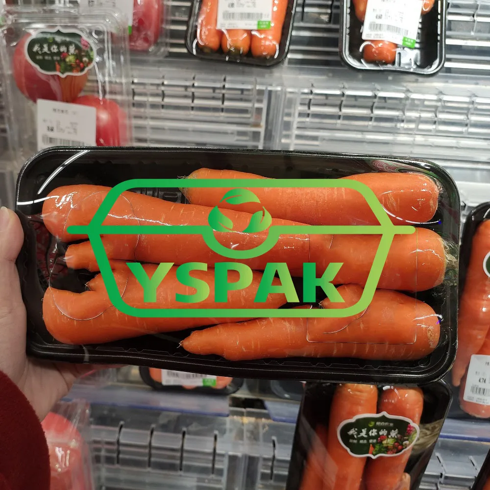 Customized vegetable trays of different sizes are used for disposable PET plastic trays sold in supermarkets black tray