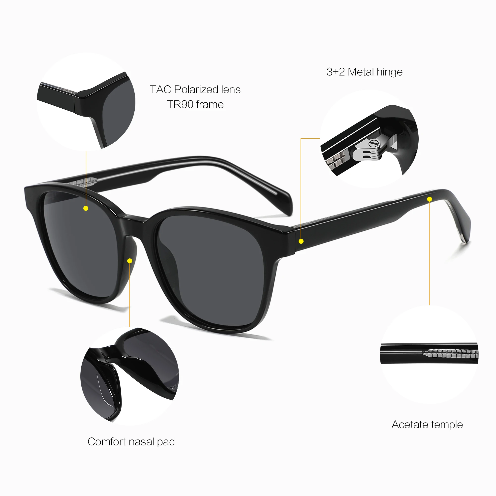 High Quality TR90 Polarized Custom sunglasses ogo 2024 Acetate Sunglasses square Frames Sunglasses Men Women