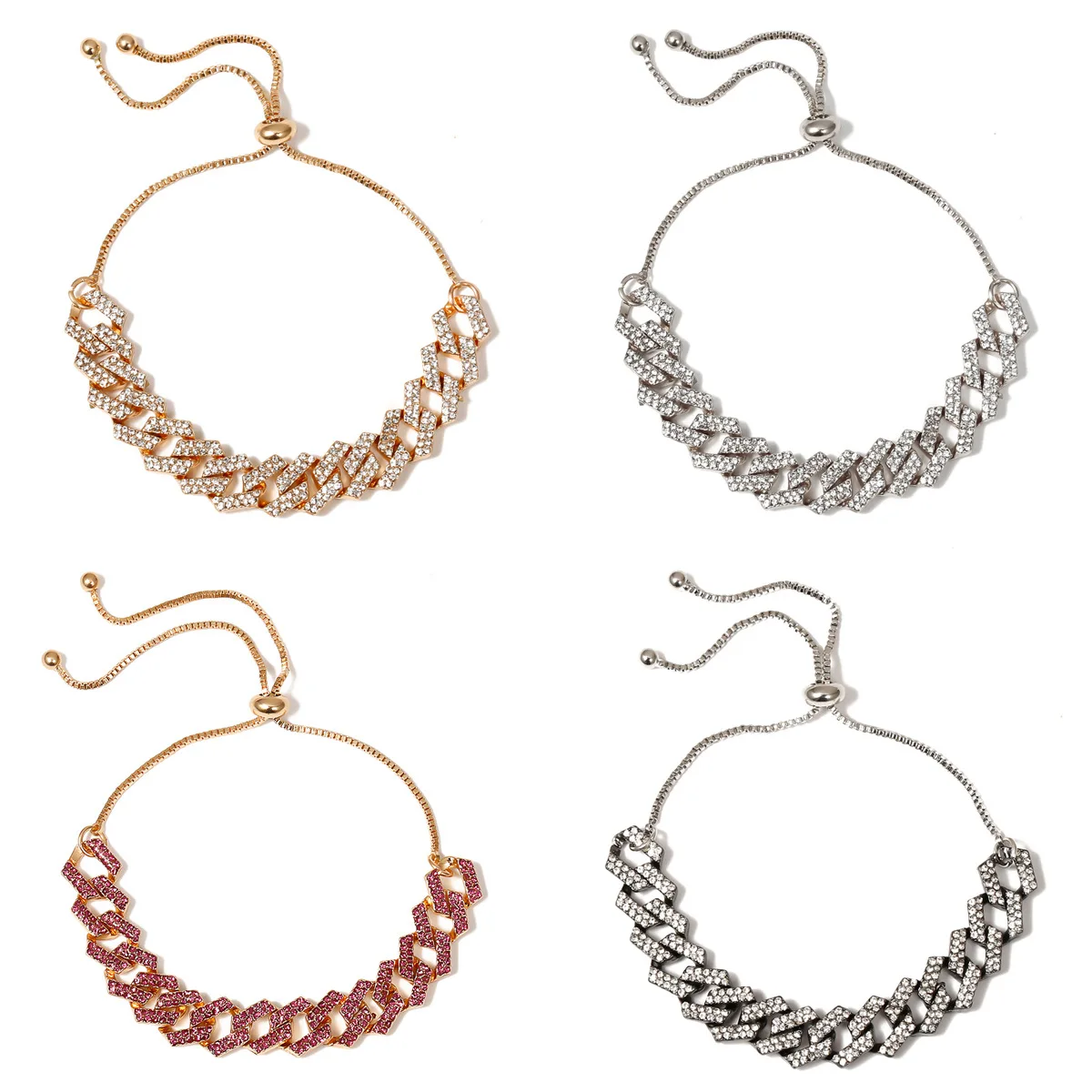 European Hips Hop Adjustable Shiny Rhinestone Chunky Chain Anklet Bracelet Crystal Cuban Link Anklet for Women
