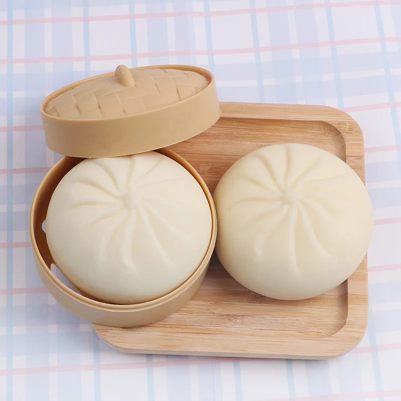 Hot sale Hot Dumpling Baozi Dough Squeeze Toys Squishy Stretchy Bounce Stress Balls with Steamer Stress Relief Squeeze Toy