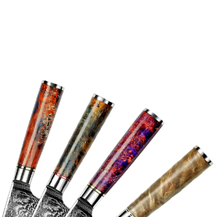 7.7 Inch Blade Damascus Chef Knife Set Luxurious Moroccan Design VG10 Steel Wood Handle Professional Kitchen Office Laser Logo