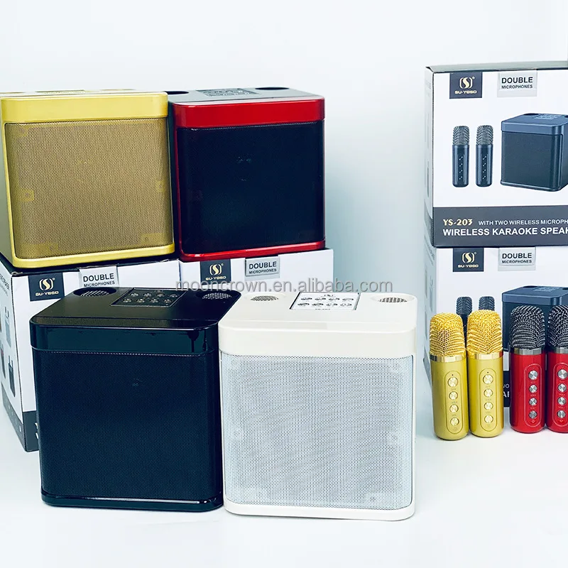 Оптовая продажа, сабвуфер с двойными беспроводными микрофонами, портативный беспроводной караоке-динамик KTV YS203 для домашней вечеринки
