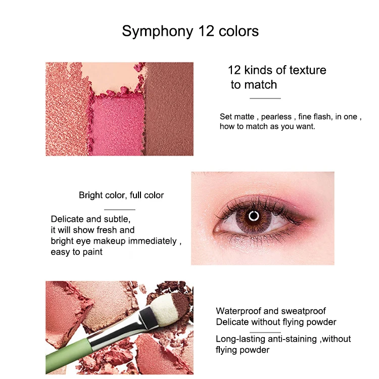 Wholesale 12 colors ready to ship vegan makeup gliting eye shadow eyeshadow palette