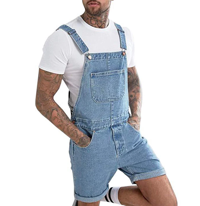 WSU-002 Vintage blue denim dungarees for men denim jumpsuit short jeans overalls for workwear