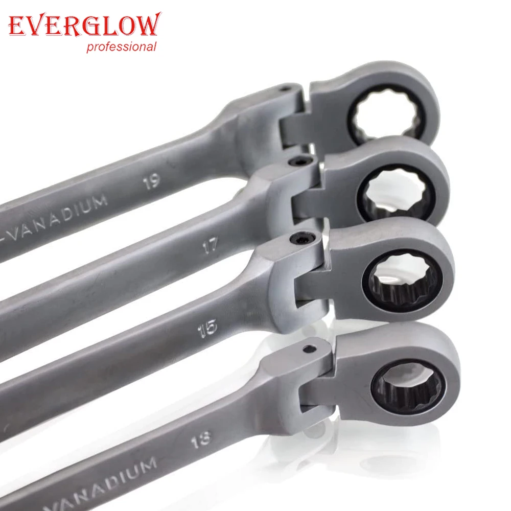 7 Piece Combination Flexible Metric mirror Ratchet Spanner Set Adjustable Head 72 teeth range  8 mm-19m with holder