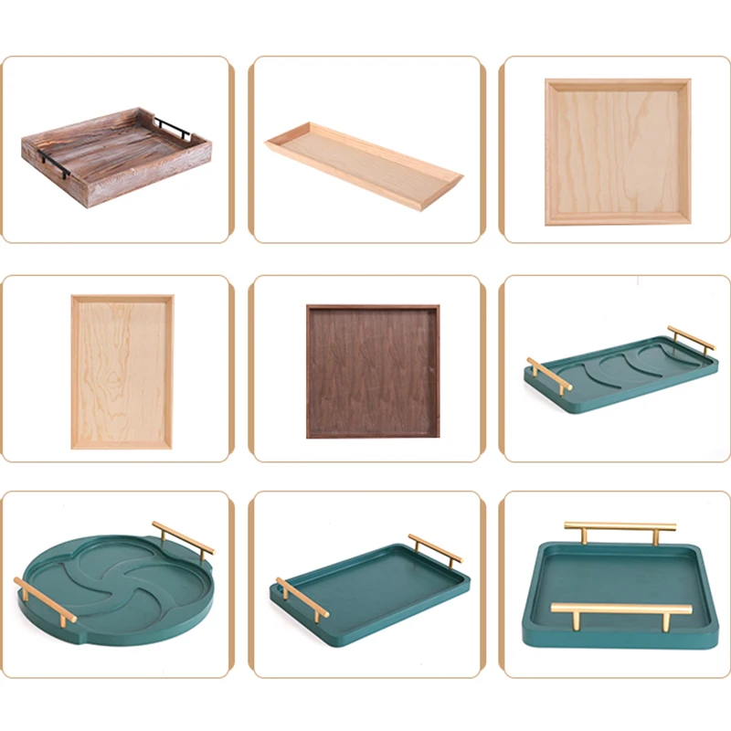 Nordic wooden tray creative living room household rectangular acacia Wooden Serving Tray with stainless steel handle