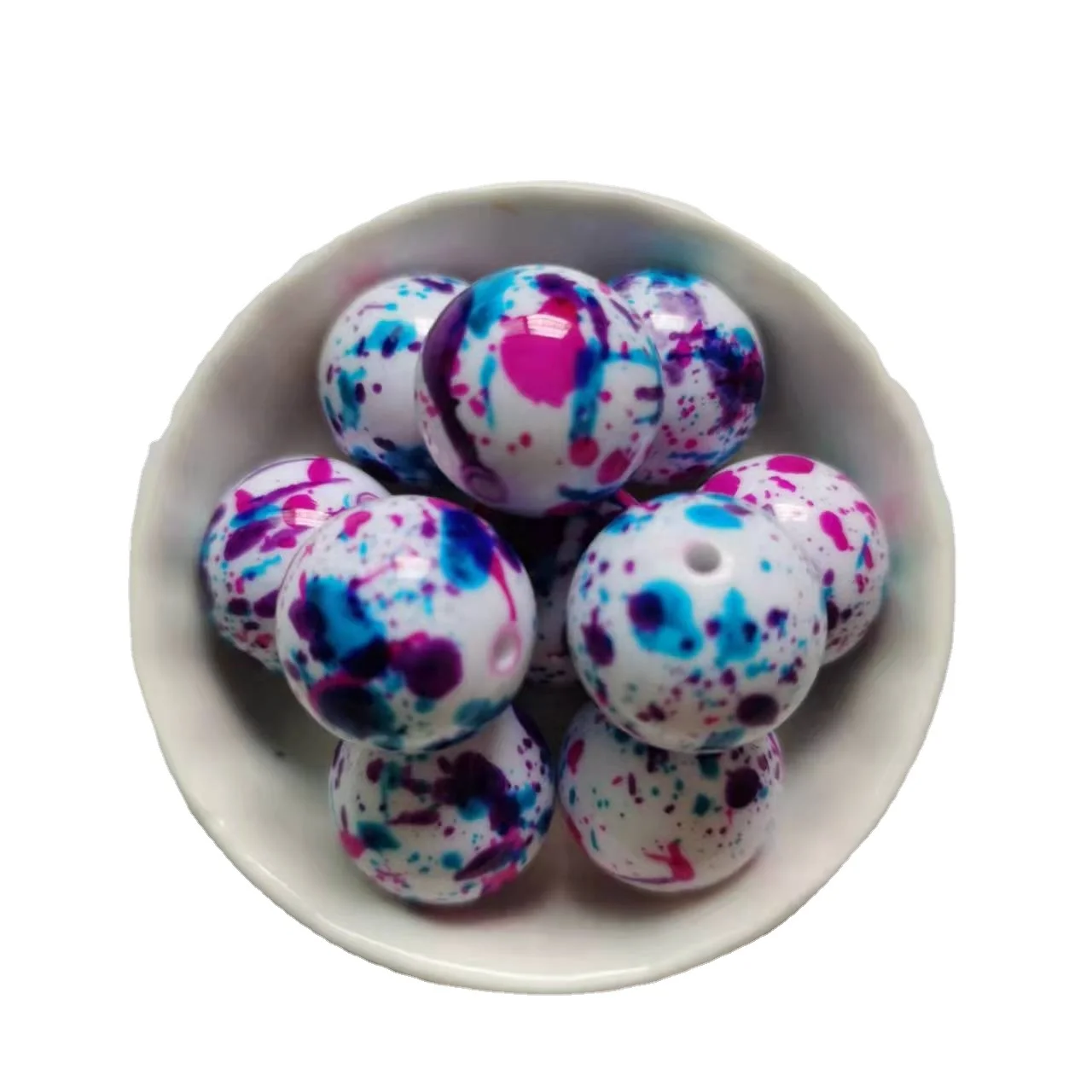 Wholesale 20mm Loose Rainbow Spot Spray Paint Round Splatter Print Acrylic Beads