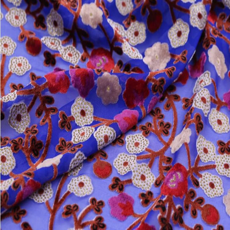 Wholesale Custom Fashion Printed Silk Burnout Velvet Fabric For Dress