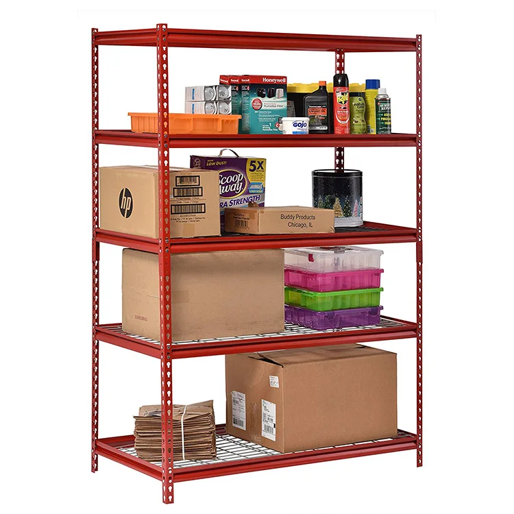 Boltless steel storage rack with 5 adjustable steel wire shelves supports up to 2,500 pounds