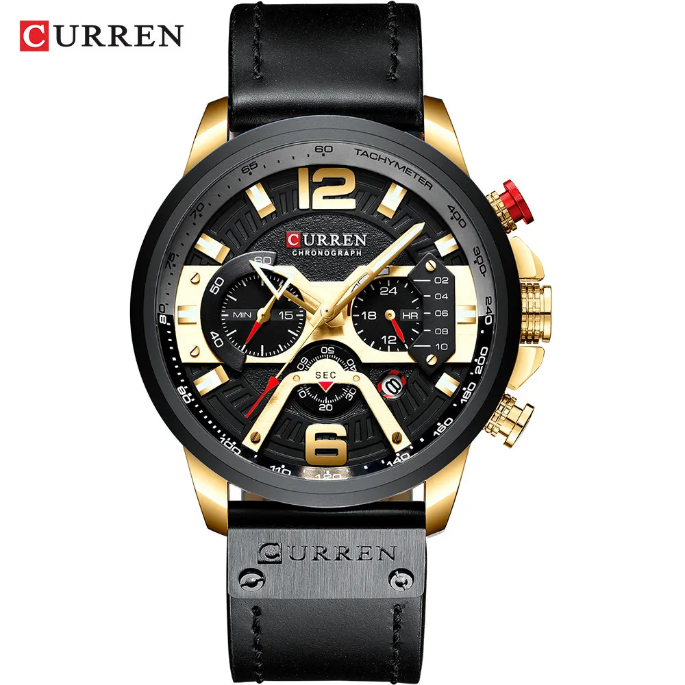 CURREN 8329 Top Brand Watches Male Clock Sport Leather Strap Chronograph Watches Men Wrist