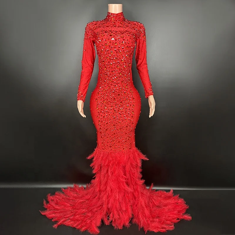 Y2222-DGA trending products 2024 new arrivals red dresses women party evening elegant feather dress for prom
