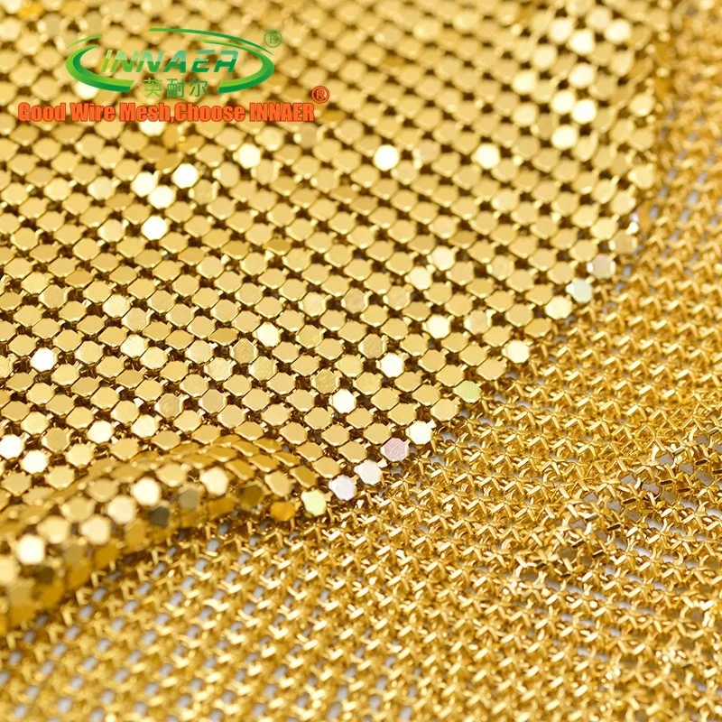 Gold Metal Mesh Fabric Metallic Metal Sequin Sequined Fabric for DIY Sewing Doll Cloth Belt Metal Fabric