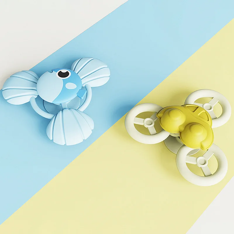 Food Grade Silicone Sensory Teether Toys For Baby 6 12 18 Months Suction Cup Spinner Toys Spinning Tops Bath Toys