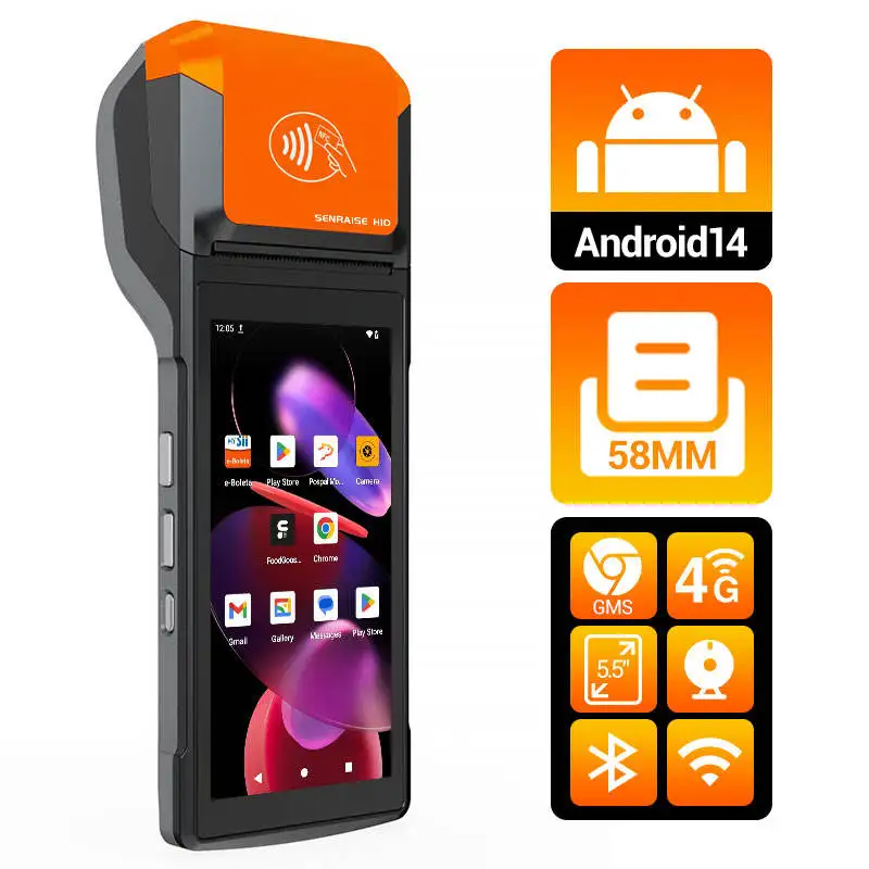 5.5 Inch Android 14 Portable Pos Machine Manufacturer 1D/2D Barcode Reader Support 4G Handheld Pos Terminal