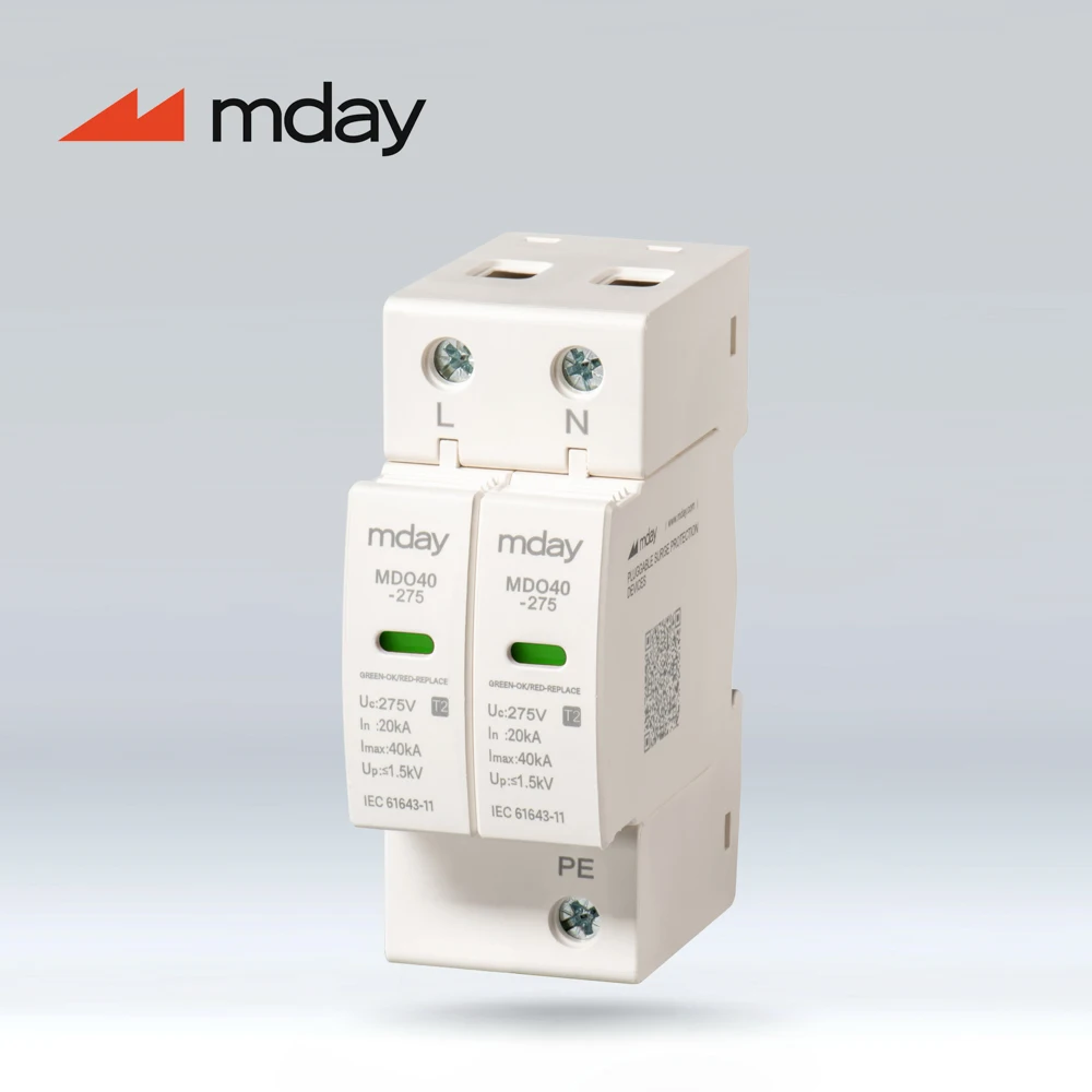 Mday Factory Price MDO-40 Solar PV Surge Protective Device AC surge arrester 2P 275V 385V DC lightning arrester for solar system