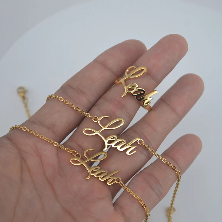 18K Gold Nameplate Necklace Bracelet Earring Personalized Jewelry Set