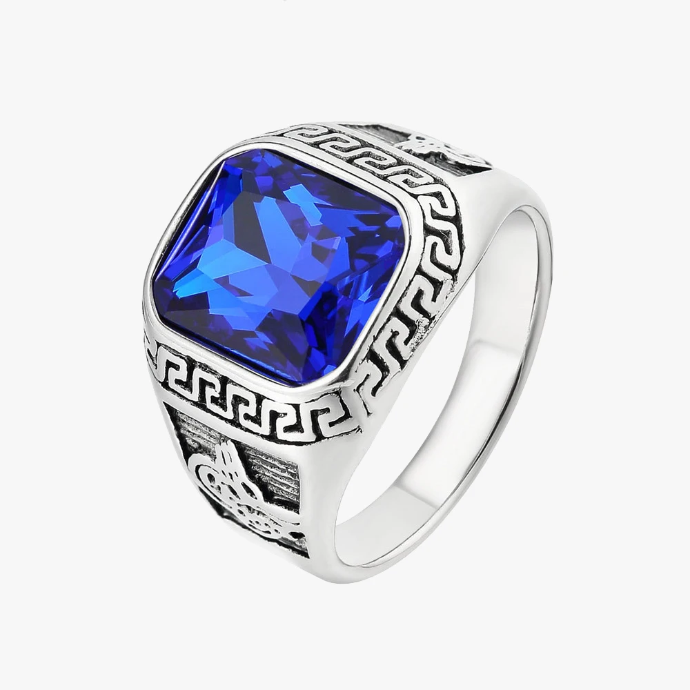 Cool Casting Jewelry Mans Stainless Steel Blue Stone Silver Color Ring