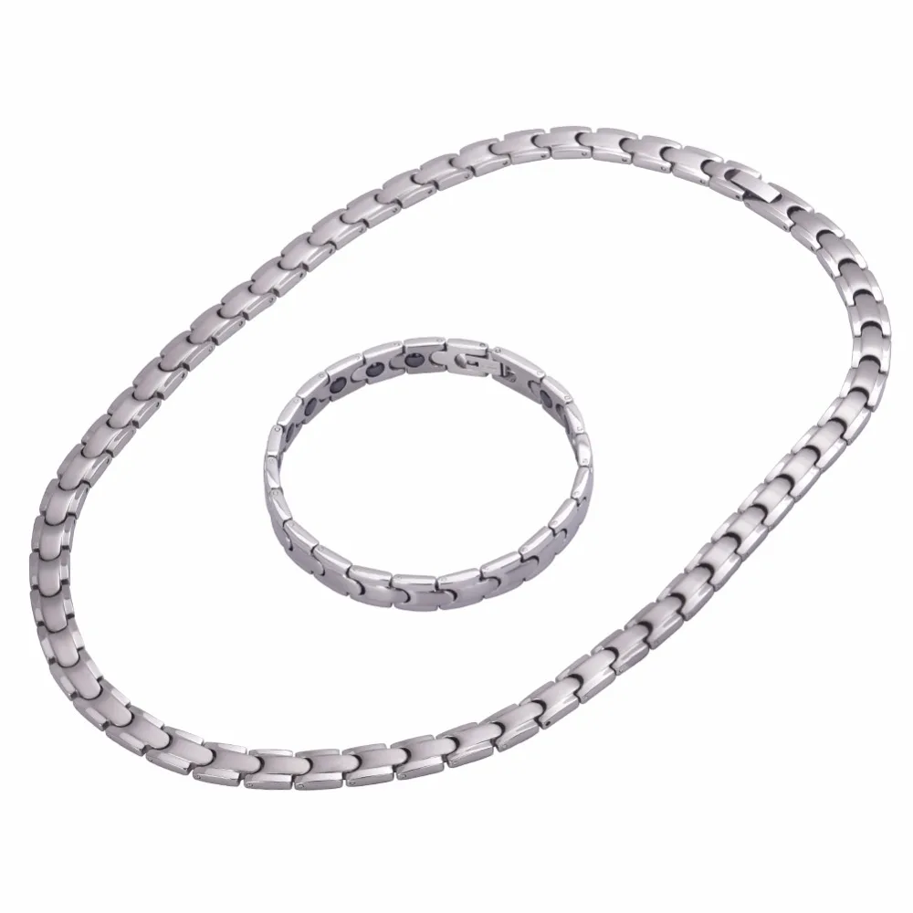 Silver Pure Titanium Magnetic Therapy Chain Germanium Necklace for Neck Arthritis Headaches