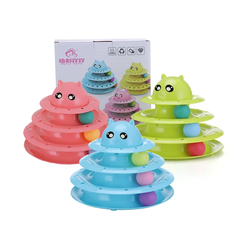 New Arrival Cat Tray Toys Pet Kitten Turntable New Color Plastic Cat Ball Toy Roller 3-Level Track Cat Turntable