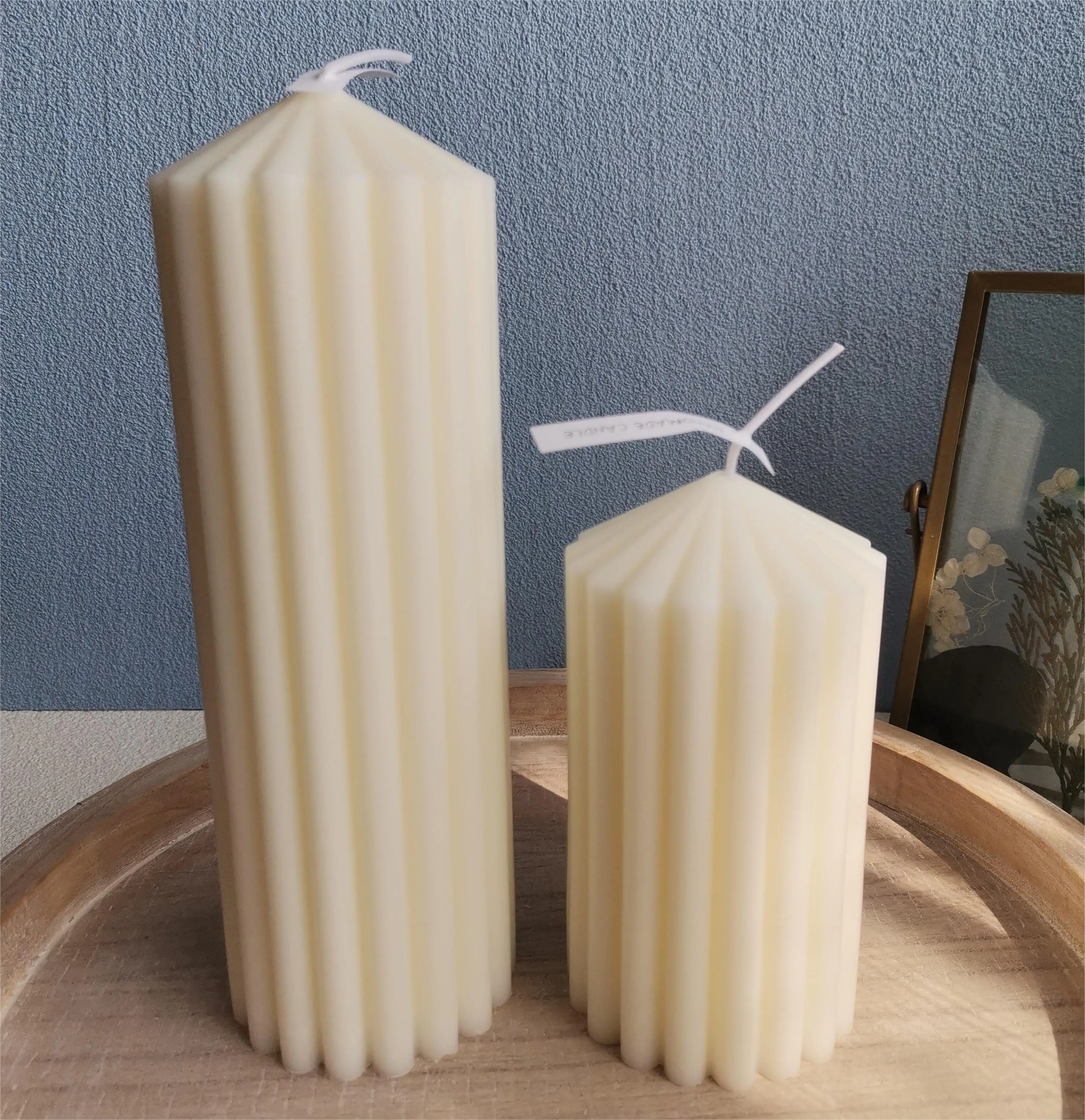 Private Label Bulk Pack White Large Silo Scalloped Ribbed Stripe Pillar Wedding Party Candles