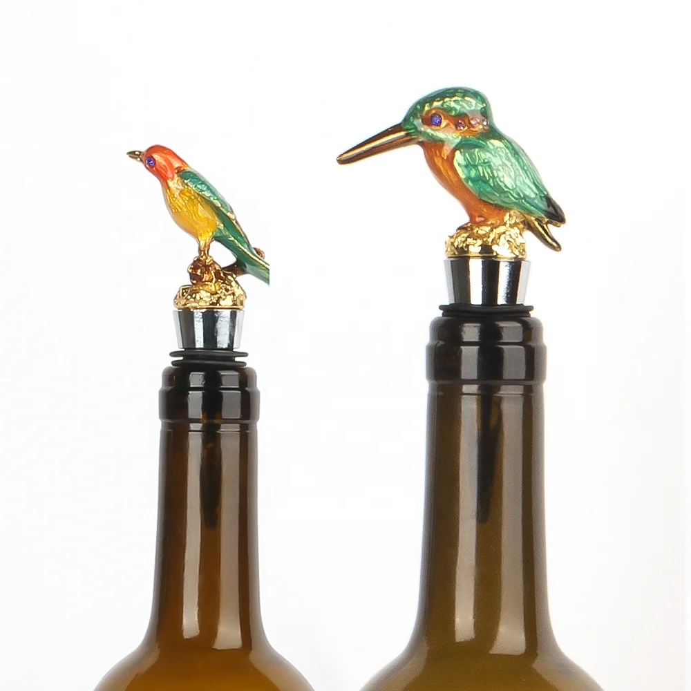 Custom Wine Bottle Stopper Silicone Zink Alloy Metal Silicone Enamel Color Parrot Animal Head Red Wine Bottle Stoppers