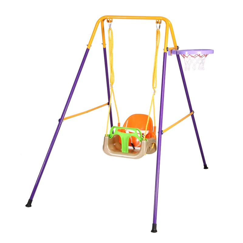 Children outdoor metal stable swing single seat swing with basketball hoop for garden yard