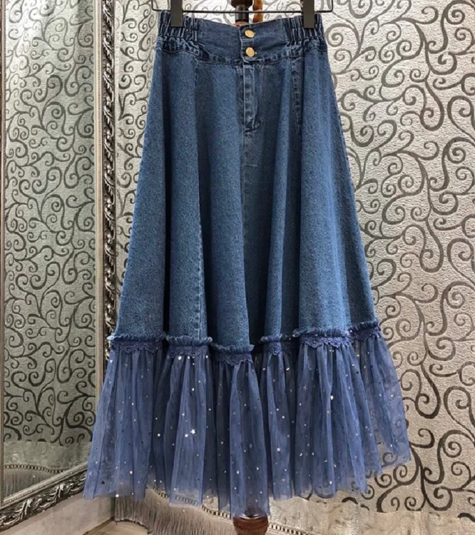 New Style Blue Maxi Standard Fashion Women Denim Skirts For Ladies
