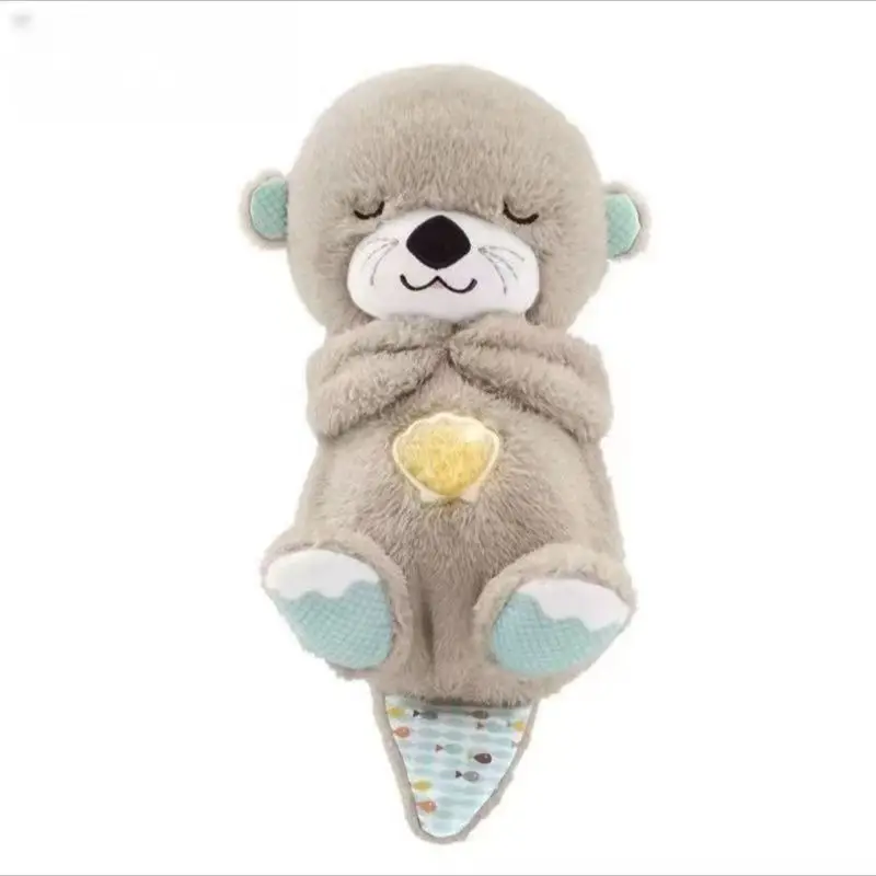 2024 adjustable Baby Sound Machine Soothe Otter Portable Plush Toy with Sensory Details Music Lights  Rhythmic Breathing Motion