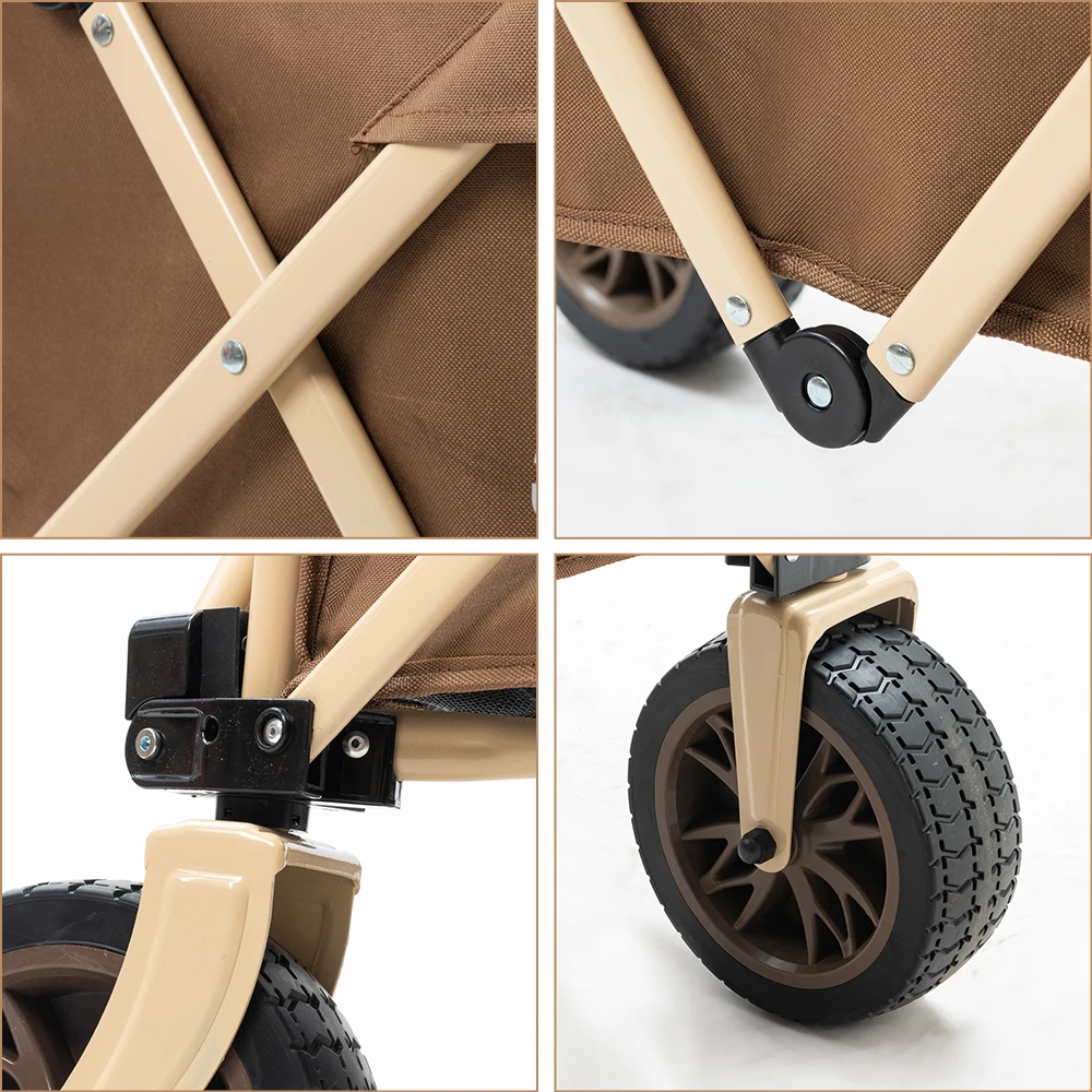 Outdoor Collapsible Utility Camping Garden Metal Folding Beach Wagon Cart with Balloon Wheels