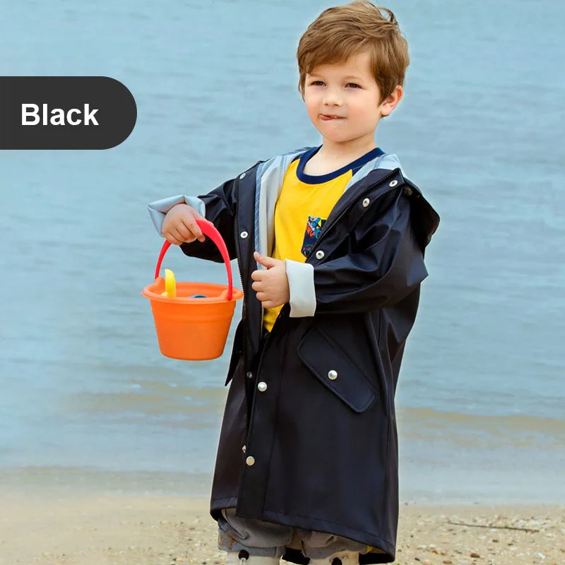Custom Logo Kids Thick PU Leather Knitted Fabric Raincoat Waterproof Backpack Rain Jacket for Boys and Girls