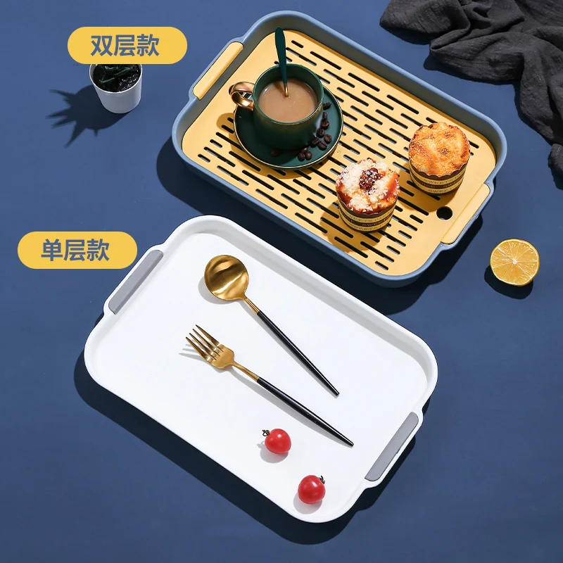 Household Durable Drain Tray Separated Double Layer Drain Tray Teacup Food Grade Plastic Serving Tray