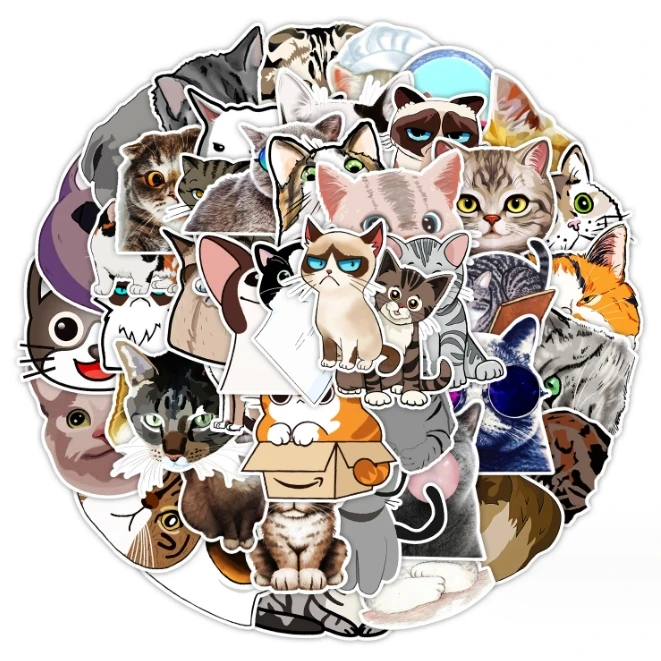 The latest 50 cute kitten puppy doodle cell phone water cup computer waterproof handbook custom stickers