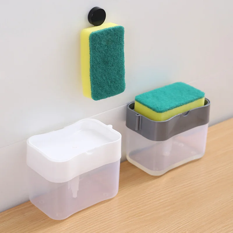 plastic home kitchen washing soap liquid storage box kitchen dish brush with soap dispenser