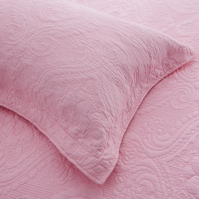 
Pink Color Cotton Fabric Vase Design Embroidery Bedspread Quilt 