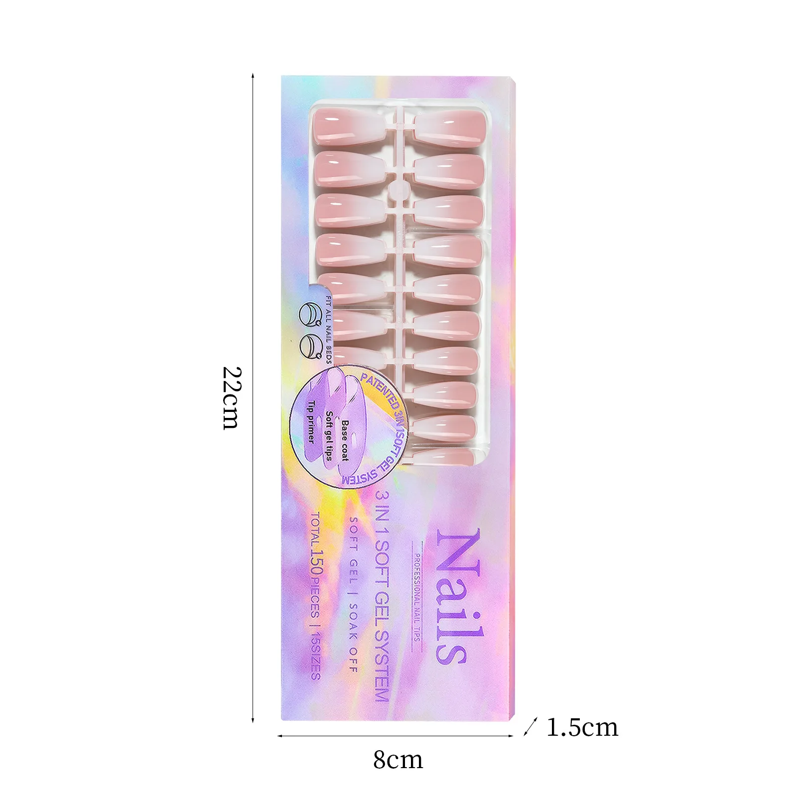 150pcs/set Press on Nails Kit Medium Soft Gel Nail Tips Artificial Nails Extension Kit for DIY manicure design saloon tools