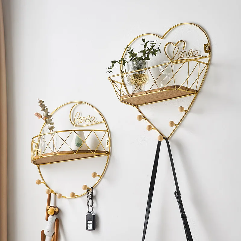 PUSELIFE living room furniture bedroom bathroom hanging storage decoration rack wooden metal iron hexagonal floating wall shelf