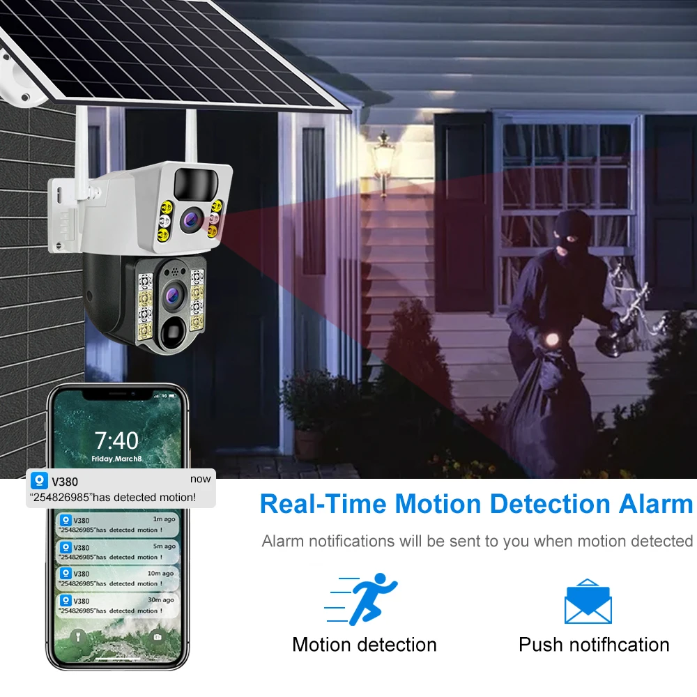 V380pro Dual Lens 4MP HD Solar Battery Powered ip Camera CCTV PTZ Dual Lens Network Solar Panel WIFI Camera