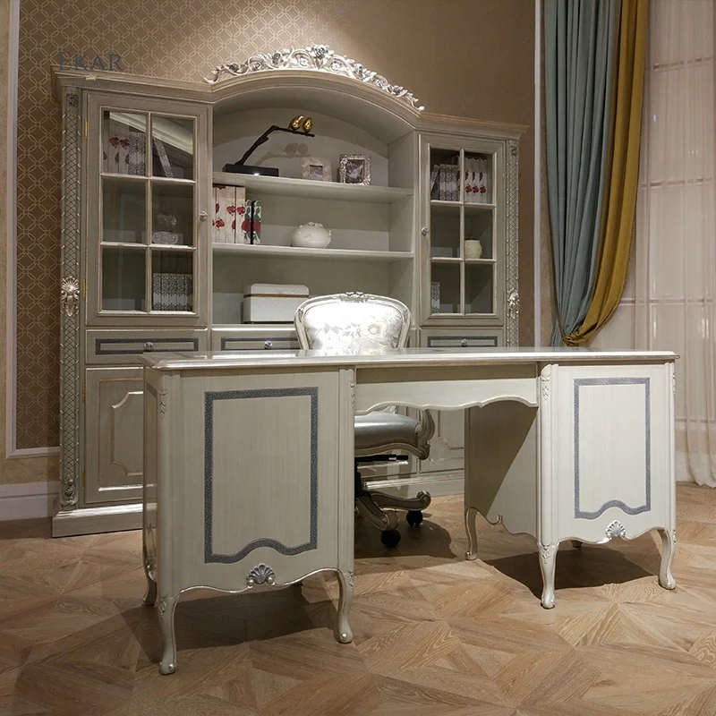 Carved solid wood living room furniture bookcase display cabinet with glass