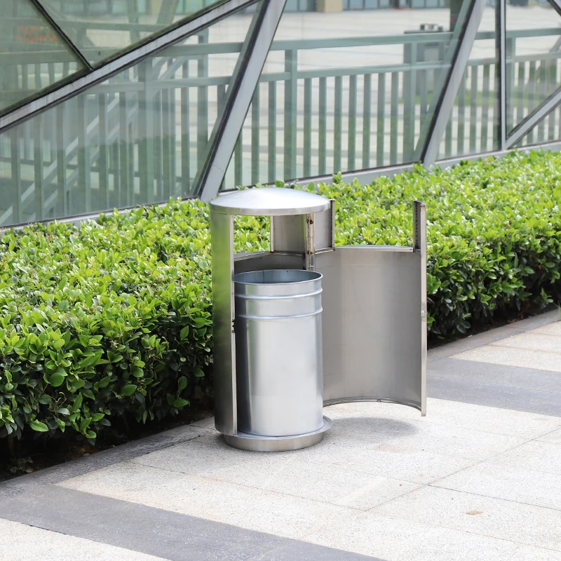 Stainless steel metal trash bin for indoor & outdoor Silver 23 Gallon (90 Liter) office trash cans Outdoor Commercial Waste bins