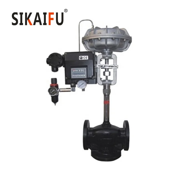 3 way Flanged Carbon Steel Control Valve for Heat Oil 300 degree C With Pneumatic Operator