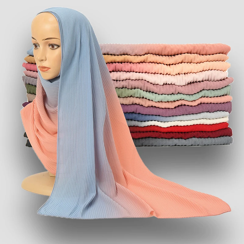 2021 bubble Chiffon gradient crepe scarf heavy Georgette Chiffon bicolor crepe shawl pearl Chiffon crepe scarf