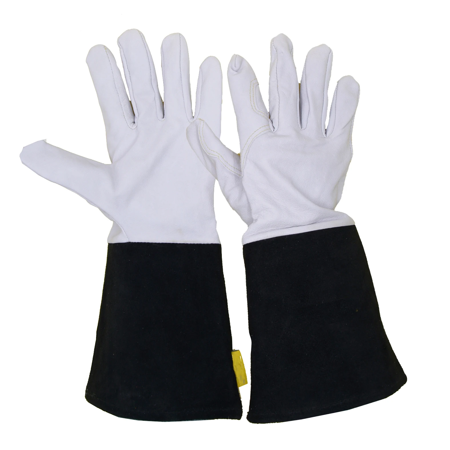 HANDLANDY Hot Sell Split Goatskin Palm Back Cowhide leather Cuff Welding Gloves For men women welder