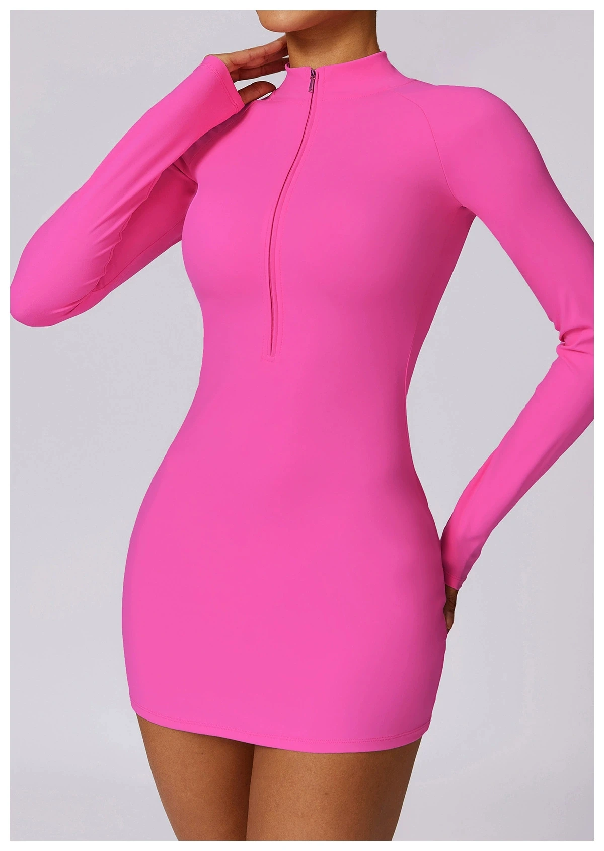 Customized Yoga Casual Dress Zipped Naked Feeling Tight-Fitting Jumpsuit Slimming Fitness Long-sleeve Sports Dress