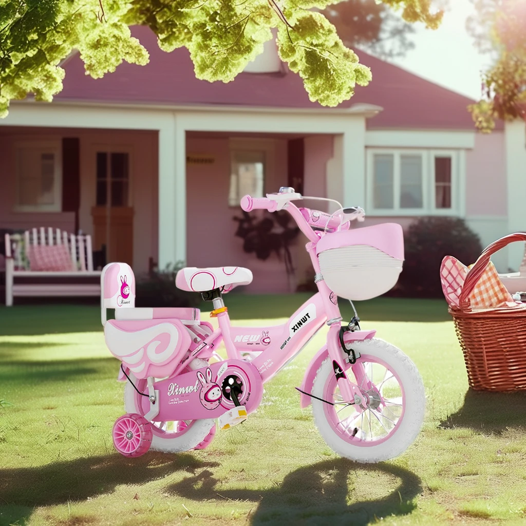 New Unisex 12/14/16/18 Inch Gas-Powered Baby Stroller & Bicycle Ride-on Toy with Flashing 4 Wheels Small Plastic Wheel for Child