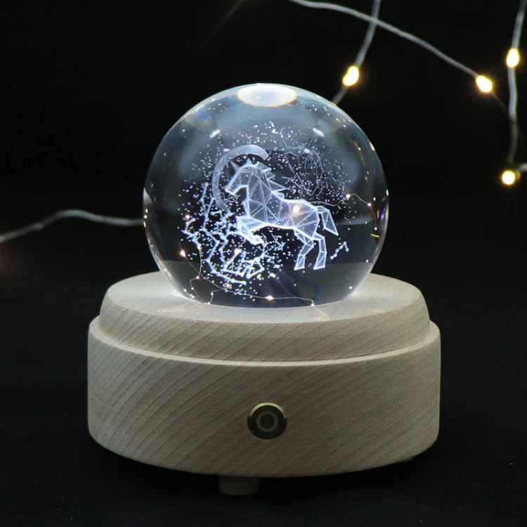 Projector 3D Stereoscopic Image Night Light Crystal Ball Music Box Luminous Crystal Poke Ball Rotate Animation Figures