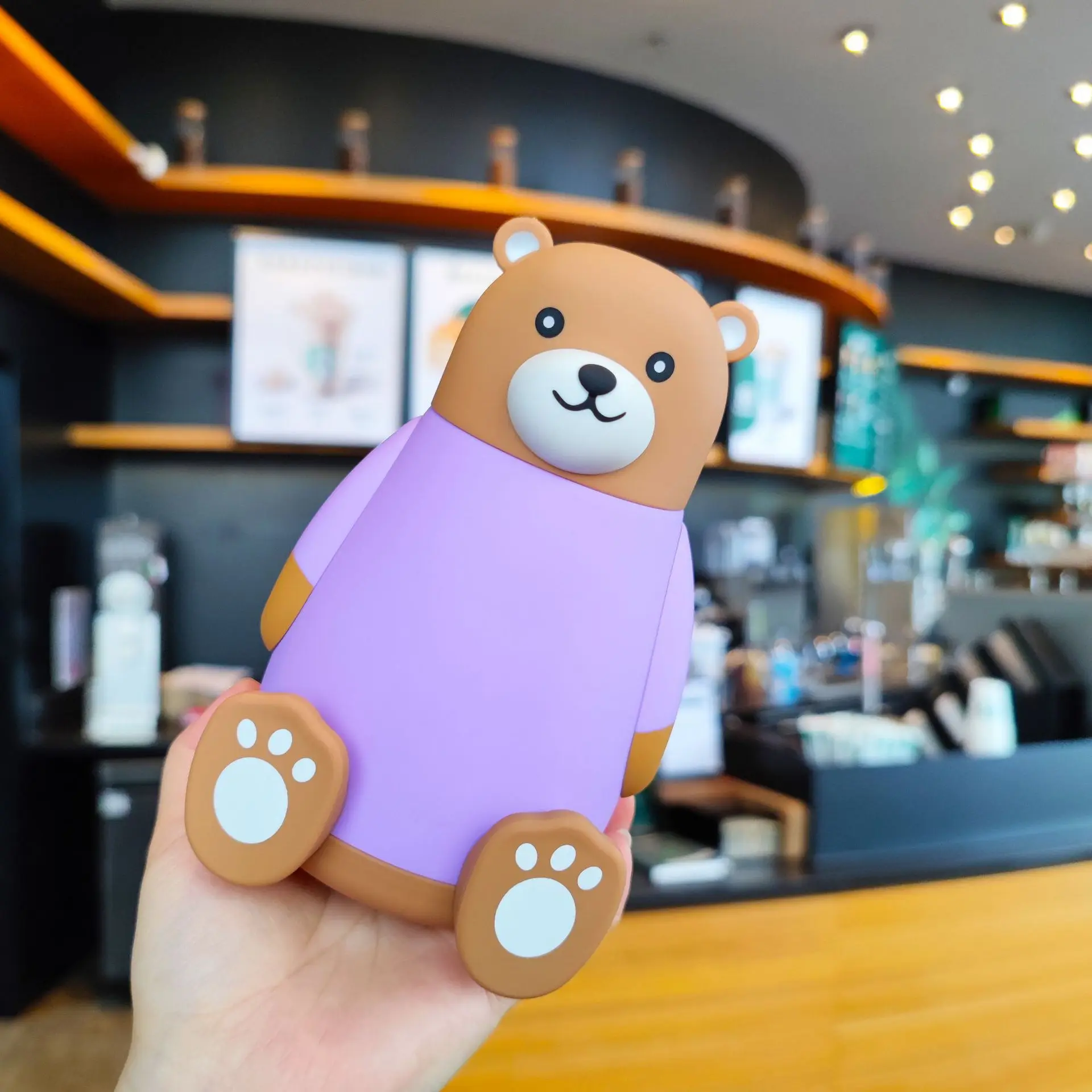 Hot sale 320ml cute glass 3D bear heat resistant colored glass water bottle