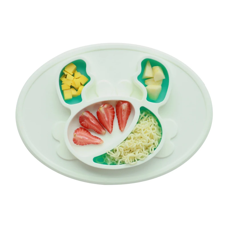 Food Grade Bi-Color Crab Silicone Divided Toddler Plates With Strong Suction