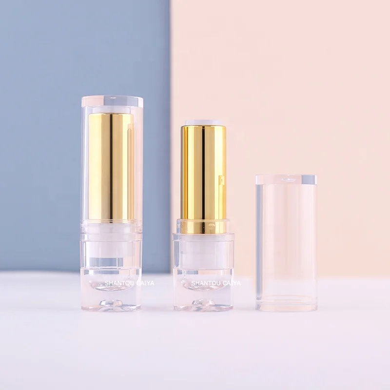 ABS material unique custom round empty gold lipstick tubes with clear lid wholesale lipstick container