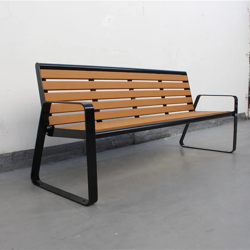 2022 NEW site furniture park furniture galvanized steel and HDPE lumber outside park bench chair outdoor plastic wood bench